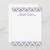 Invitation Lavande et gris Damask Flat Thank You Notes (Devant / Derrière)