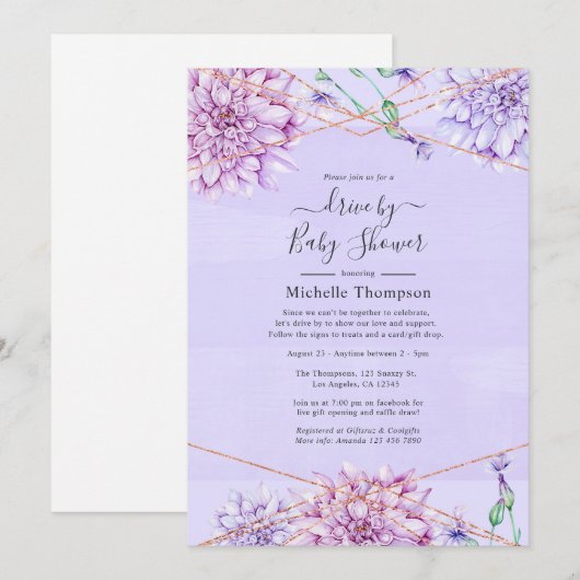 Invitation Lavande et lecteur géométrique Or par douche (Devant / Derrière)