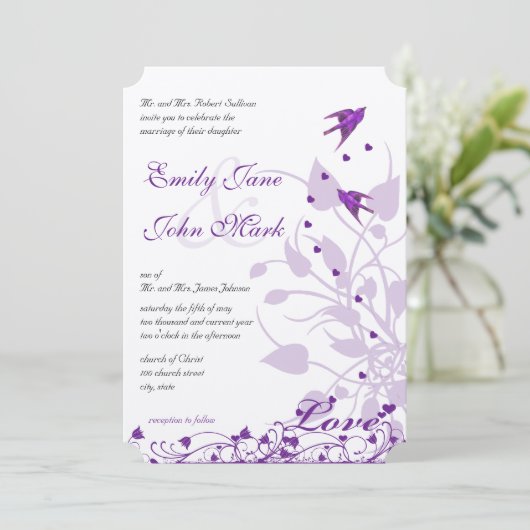 Invitation Lavande et Lilac Plum violet Inséparable Mariage (Debout devant)