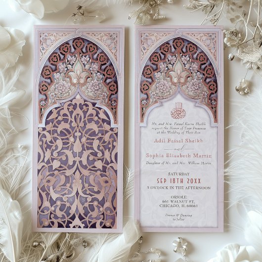 Invitation Lavande et Rose Gold Arch Mariage islamique