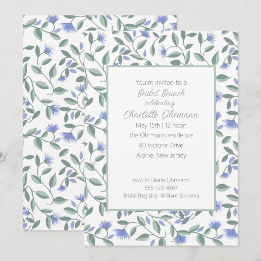 Invitation Lavande et Sage Green Fête des mariées florale (Devant / Derrière)