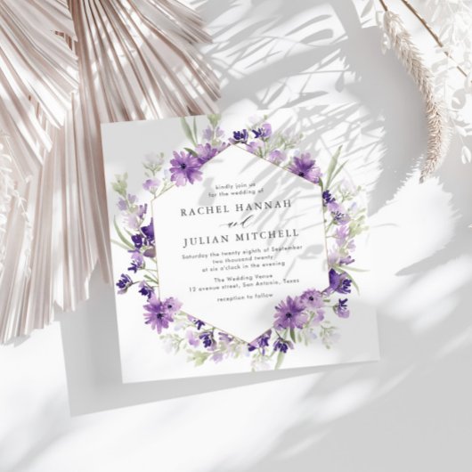 Invitation lavande et verdure aquarelle mariage florale