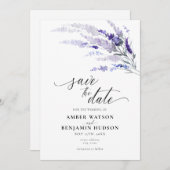 Invitation Lavande Été Floral Lilac Purple Enregistrer La Dat (Devant / Derrière)