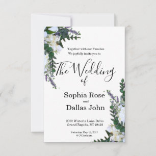 Invitation Lavande Eucalyptus blanc roses Mariage
