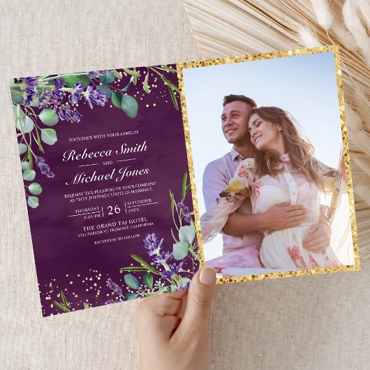 Invitation Lavande Eucalyptus Code QR Photo Violet Mariage