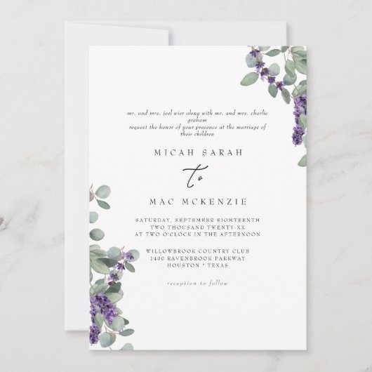 Invitation Lavande Eucalyptus deux ensembles de parents Maria (Devant)