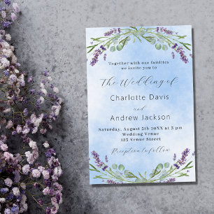 Invitation Lavande eucalyptus vert mariage bleu