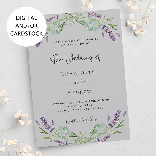 Invitation Lavande eucalyptus vert violet gris mariage