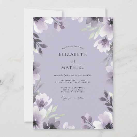 Invitation Lavande Fleur Délicate Arche Mariage (Devant)