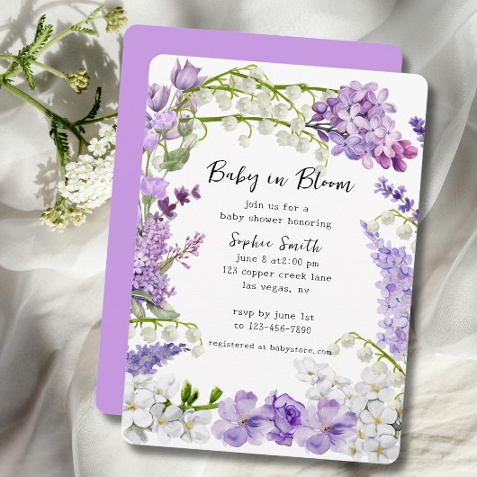 Invitation Lavande Fleur sauvage bébé dans le Baby shower en