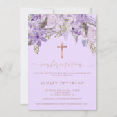 Invitation lavande fleurie aquarelle Rose or confirmation (Devant)