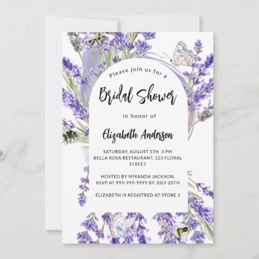 Invitation Lavande fleurie violette nuptiale (Devant)