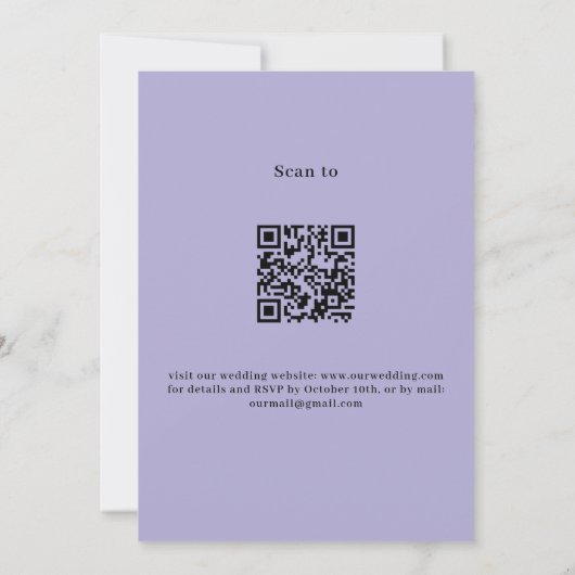 Invitation Lavande fleurit vert code QR RSVP mariage (Dos)