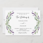 Invitation Lavande fleurit vert code QR RSVP mariage (Devant)