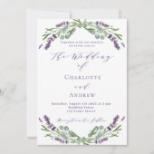 Invitation Lavande fleurit vert violet script mariage (Devant)