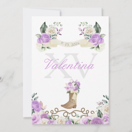Invitation Lavande Fleurs Cowgirl Western Quinceañera (Dos)