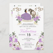Invitation Lavande Fleurs Cowgirl Western Quinceañera (Devant / Derrière)