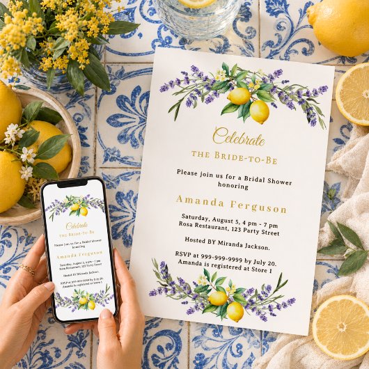 Invitation Lavande fleurs de douche de mariée citrons