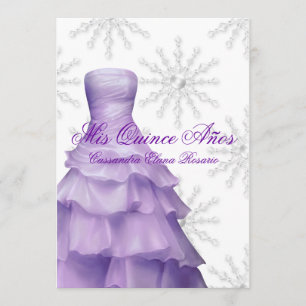Invitation Lavande Fleurs de Neige Blanches Quinceanera