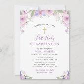 Invitation lavande fleurs pourpres première communion sainte (Devant)