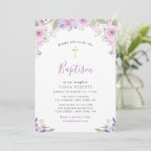 Invitation lavande fleurs violettes baptême (Debout devant)