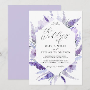 Invitation Lavande Floral Aquarelle Botanique Mariage Boho