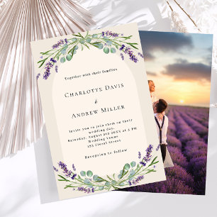 Invitation Lavande floral arche photo beige luxe mariage