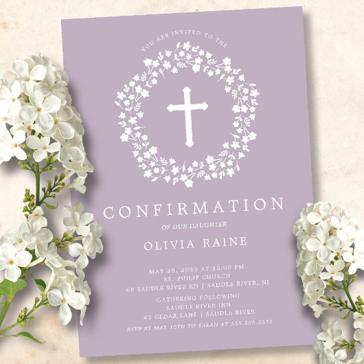 Invitation Lavande Floral Girl première confirmation