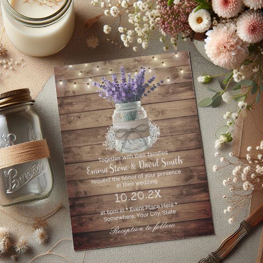 Invitation Lavande Floral Jar Éclairage Russe Mariage