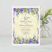 Invitation Lavande Floral Jaune 50e fête d'anniversaire (Debout devant)