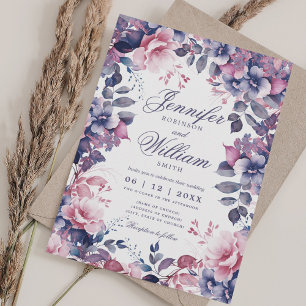 Invitation Lavande florale bohème Mariage pourpre avec RSVP Q