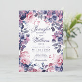 Invitation Lavande florale bohème Mariage pourpre avec RSVP Q (Debout devant)
