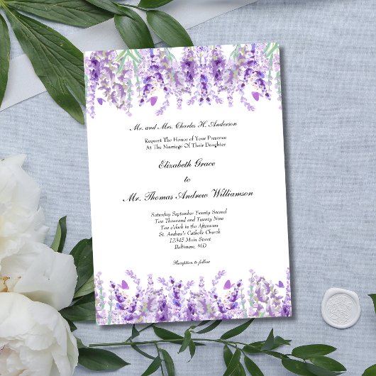 Invitation Lavande Florale Botanique Mariage élégant