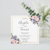 Invitation Lavande florale Carré or Mariage (Debout devant)