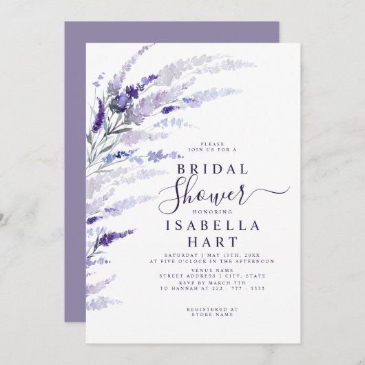 Invitation Lavande florale Fête des mariées Botanique Lilac B (Devant / Derrière)