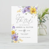 Invitation Lavande Florale Jaune Enregistrer La Date Invitati (Debout devant)