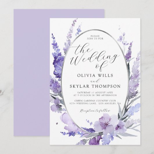 Invitation Lavande Florale Lilac Mariage d'argent (Devant / Derrière)