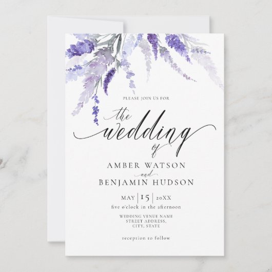 Invitation Lavande Florale Lilac Purple Mariage (Devant)