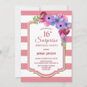Invitation Lavande florale rose bande surprise 16e anniversai (Devant)