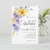 Invitation Lavande florale violet jaune Mariage doré (Debout devant)
