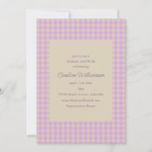 Invitation Lavande Gingham Mariage Classique Enterrement de V (Devant)