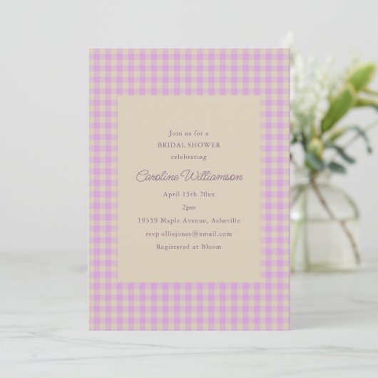 Invitation Lavande Gingham Mariage Classique Enterrement de V (Debout devant)