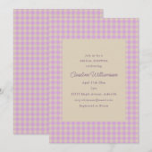 Invitation Lavande Gingham Mariage Classique Enterrement de V (Devant / Derrière)