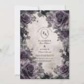Invitation Lavande gothique Rose avec cadre en dentelle noire (Devant)