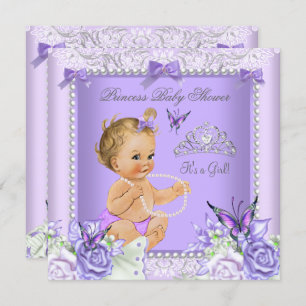 Invitation Lavande Grey Baby shower fille Blonde bébé