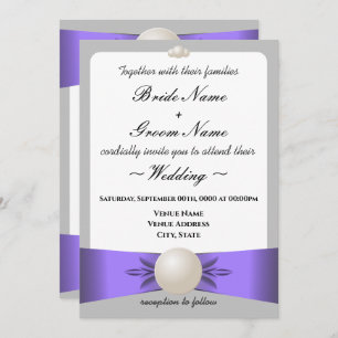 Invitation Lavande & Gris Pearl Ribbon Mariage & Réception
