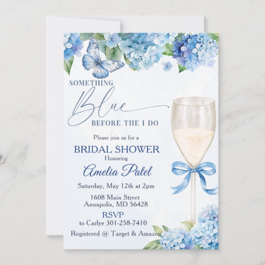 Invitation Lavande Hydrangea Quelque Chose De Bleu Baby Showe (Devant)