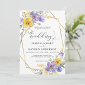 Invitation Lavande Jaune Chic Floral Mariage Cadre Or (Debout devant)