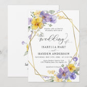 Invitation Lavande Jaune Chic Floral Mariage Cadre Or (Devant / Derrière)