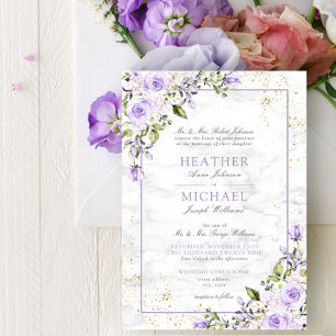 Invitation Lavande Lavande Formelle Marbre Or Mariage Floral 